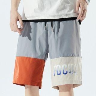 Color Block Lettering Wide-leg Shorts