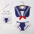 Set: Sleeveless Sailor Collar Swim Top + Ruffled Bottom