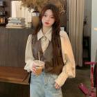 Faux Leather Button-up Vest / Long-sleeve Shirt / Set