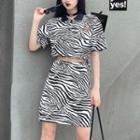 Set: Short-sleeve Zebra Print T-shirt + Mini Skirt
