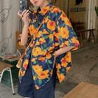 Elbow-sleeve Floral Shirt Yellow - One Size