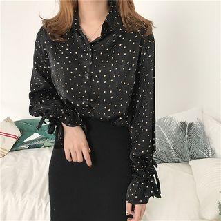 Drawstring-sleeve Dotted Shirt