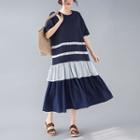 Short-sleeve Striped Midi Chiffon Dress