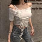 Short-sleeve Cold-shoulder Drawstring T-shirt
