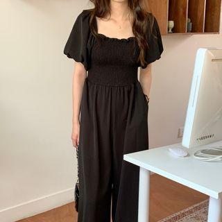 Short-sleeve Off Shoulder Wide Leg Jumpsuit