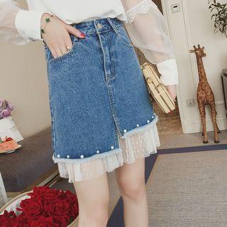 Chiffon Hem Denim Skirt