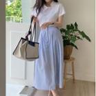 Short-sleeve Asymmetrical Shirt / Shirred Midi A-line Skirt