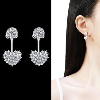 Rhinestone Heart Swing Earring 1 Pair - S925 Sterling Silver Needle - One Size