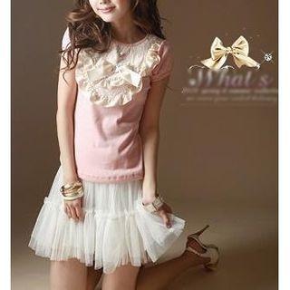 Mesh Panel Short-sleeve Tulle Dress