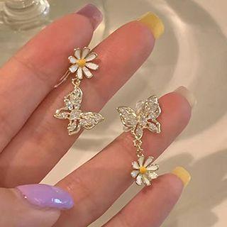 Flower Butterfly Rhinestone Alloy Dangle Earring