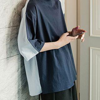 Two-tone Panel Elbow-sleeve T-shirt