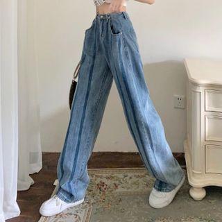 High-waist Striped Straight Leg Jeans
