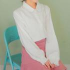 Smock-cuff Lace-trim Cotton Blouse