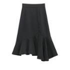 High-waist Plain Ruffle Trim Slit Midi Skirt
