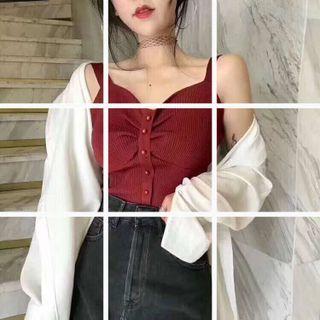 Ruched Button-up Knit Camisole Top