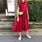 Sleeveless Plain Midi Dress Red - One Size