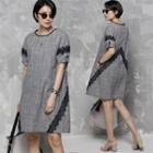 Lace-trim Checked Linen Blend Dress