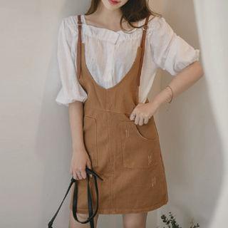 Faux-leather Pocket-detail Jumper Minidress