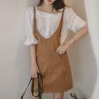 Faux-leather Pocket-detail Jumper Minidress