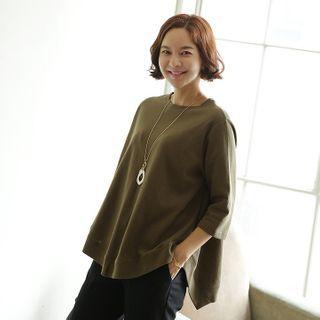 3/4-sleeve Asymmetric-hem T-shirt