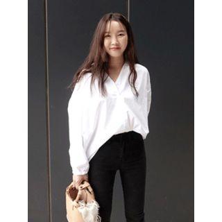 V-neck Shirred-back Blouse
