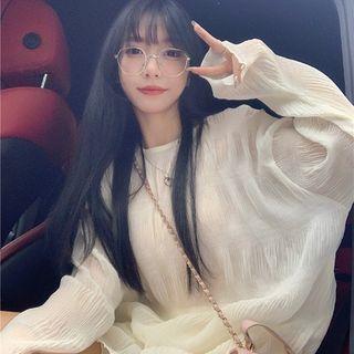 Long-sleeve Plain Shirt + Shorts White - One Size