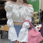 Cold-shoulder Lace Trim Cropped Blouse White - One Size