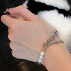 Layered Faux Pearl Rhinestone Chain Bracelet Silver - One Size