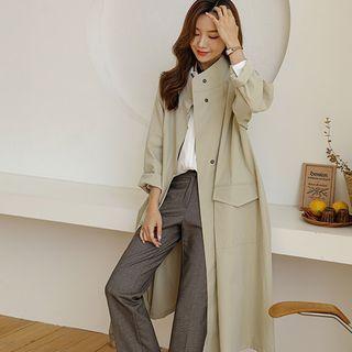 Stand-collar Flap-pocket Long Coat