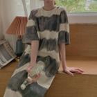 Tie-dye Print Cutout Midi T-shirt Dress Almond & Gray - One Size