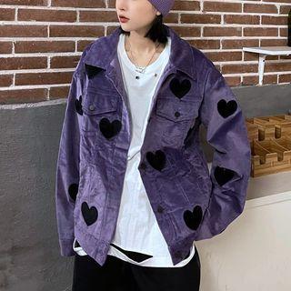 Heart Print Corduroy Jacket