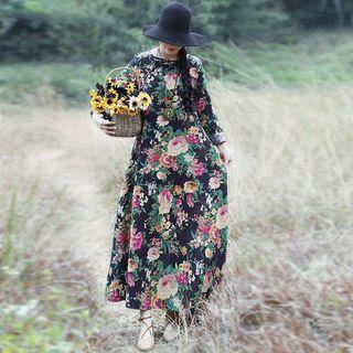 Flower Print Long-sleeve Maxi Dress