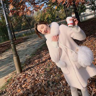Furry Trim Snap Button Fleece Coat