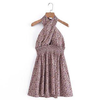 Sleeveless Halter Neck Floral Mini A-line Dress