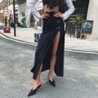 Buckled Fitted Midi Skirt