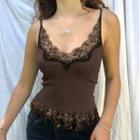 Ribbed Lace-trim Camisole Top
