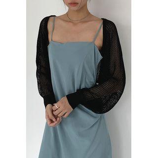 Bishop-sleeve Net-knit Bolero Cardigan