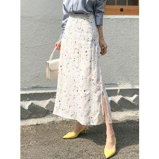 Paint-splatter Silky Maxi Skirt