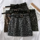Leopard-print Wool Mini Skirt With Belt