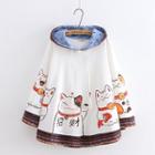 Cat Pattern Print Ear Accent Hooded Cape