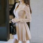 Long-sleeve Button-detail Mini A-line Dress