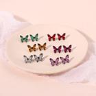 6 Pair Set: Acrylic Butterfly Earring Set Of 6 Pairs - One Size