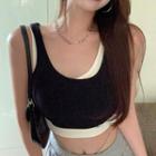 Mock Two-piece Cropped Tank Top Black & White - One Size