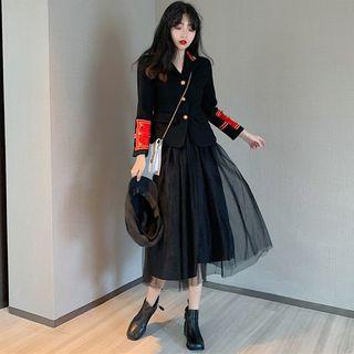 Button Jacket / Sheer Panel Skirt