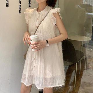 Ruffle Trim Sleeveless Lace Dress Off-white - One Size
