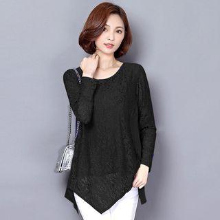 Long-sleeve Asymmetrical Hem Lace Top