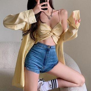 V-neck Camisole Top / Plain Long-sleeve Shirt