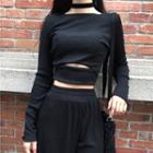 Long-sleeve Cropped Top Black - One Size