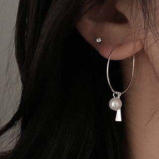Faux Pearl Alloy Hoop Earring 1 Pair - Silver - One Size