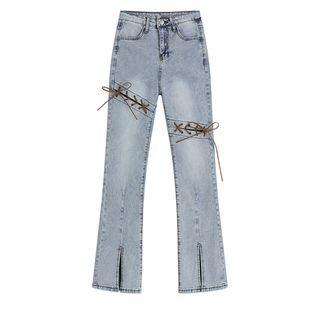 High Waist Washed Lace-up Bootcut Jeans